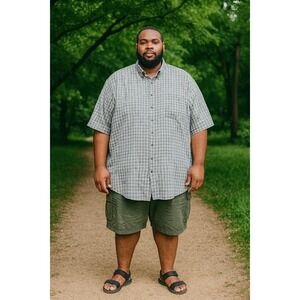 Harbor Bay Shirt Men 5XL Blue Plaid Button Down Camp Western Short Sleeve Casual